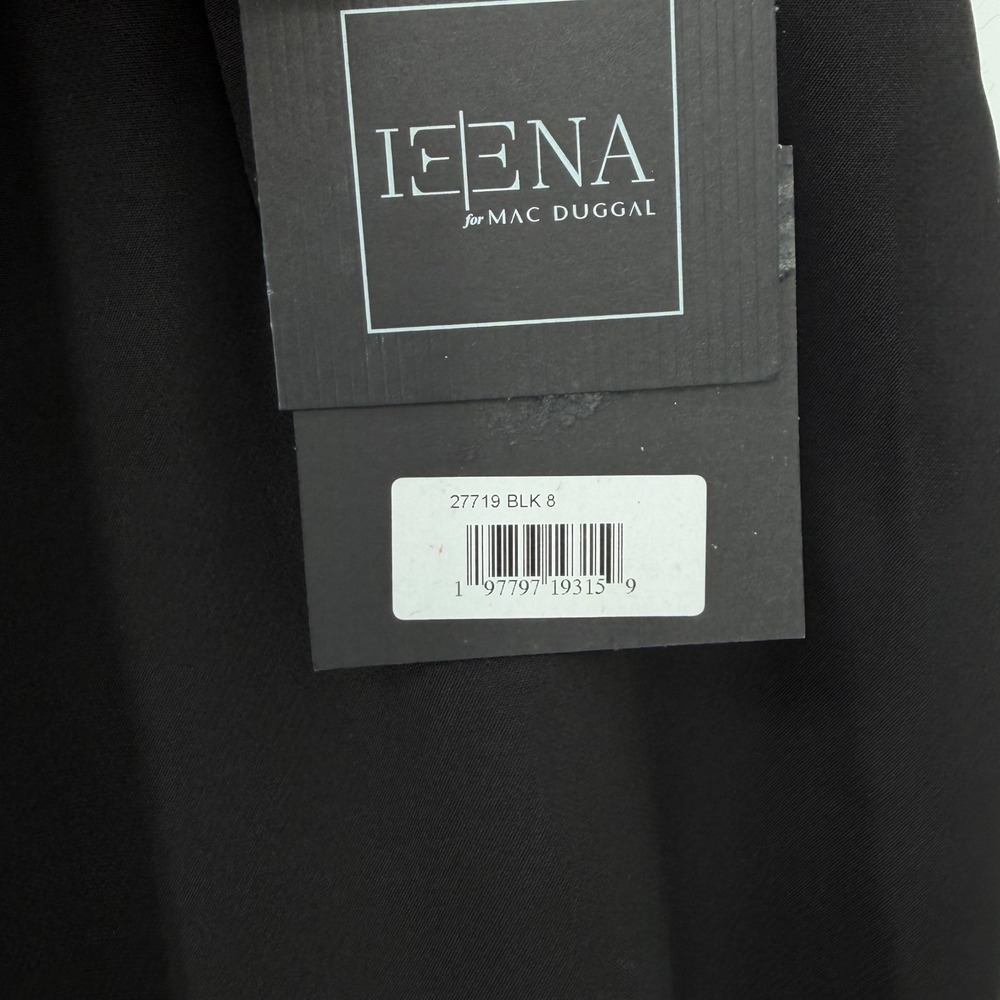 NWT Mac Duggal Black‎ Crepe Ruffle Hem Midi Dress With Jewel Detail - Size 8 - Picture 14 of 14